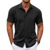 COOFANDY Mens Cuban Guayabera Shirt Short Sleeve Linen Button Down Shirts Casual Summer Beach Tops(Black)
