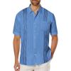 COOFANDY Mens Cuban Guayabera Shirt Short Sleeve Linen Button Down Shirts Casual Summer Beach Tops(Blue)