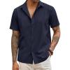 COOFANDY Mens Cuban Guayabera Shirt Short Sleeve Linen Button Down Shirts Casual Summer Beach Tops(Blue Violet)