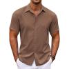COOFANDY Mens Cuban Guayabera Shirt Short Sleeve Linen Button Down Shirts Casual Summer Beach Tops(Brown)