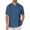 COOFANDY Mens Cuban Guayabera Shirt Short Sleeve Linen Button Down Shirts Casual Summer Beach Tops(Dark Blue)