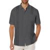 COOFANDY Mens Cuban Guayabera Shirt Short Sleeve Linen Button Down Shirts Casual Summer Beach Tops(Dark Grey)