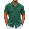 COOFANDY Mens Cuban Guayabera Shirt Short Sleeve Linen Button Down Shirts Casual Summer Beach Tops(Green)