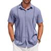 COOFANDY Mens Cuban Guayabera Shirt Short Sleeve Linen Button Down Shirts Casual Summer Beach Tops(Grey Blue)