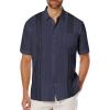 COOFANDY Mens Cuban Guayabera Shirt Short Sleeve Linen Button Down Shirts Casual Summer Beach Tops(Indigo)