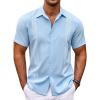 COOFANDY Mens Cuban Guayabera Shirt Short Sleeve Linen Button Down Shirts Casual Summer Beach Tops(Light Blue)