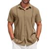 COOFANDY Mens Cuban Guayabera Shirt Short Sleeve Linen Button Down Shirts Casual Summer Beach Tops(Light Brown)