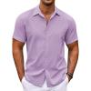 COOFANDY Mens Cuban Guayabera Shirt Short Sleeve Linen Button Down Shirts Casual Summer Beach Tops(Light Purple)