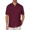 COOFANDY Mens Cuban Guayabera Shirt Short Sleeve Linen Button Down Shirts Casual Summer Beach Tops(Maroon)