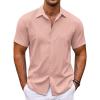 COOFANDY Mens Cuban Guayabera Shirt Short Sleeve Linen Button Down Shirts Casual Summer Beach Tops(Misty Rose)