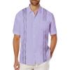 COOFANDY Mens Cuban Guayabera Shirt Short Sleeve Linen Button Down Shirts Casual Summer Beach Tops(Purple)