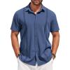 COOFANDY Mens Cuban Guayabera Shirt Short Sleeve Linen Button Down Shirts Casual Summer Beach Tops(Royal Blue)