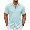 COOFANDY Mens Cuban Guayabera Shirt Short Sleeve Linen Button Down Shirts Casual Summer Beach Tops(Sky Blue)