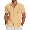 COOFANDY Mens Cuban Guayabera Shirt Short Sleeve Linen Button Down Shirts Casual Summer Beach Tops(Yellow)