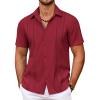 COOFANDY Men’s Cuban Guayabera Shirt Summer Beach Vacation Shirt Casual Short Sleeve Button Down Resort Wear(Red Dahlia)