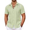 COOFANDY Men’s Cuban Guayabera Shirt Summer Beach Vacation Shirt Casual Short Sleeve Button Down Resort Wear(Sea Foam)