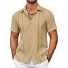 COOFANDY Men’s Cuban Guayabera Shirt Summer Beach Vacation Shirt Casual Short Sleeve Button Down Resort Wear(Sesame)