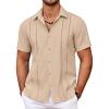 COOFANDY Men’s Cuban Guayabera Shirt Summer Beach Vacation Shirt Casual Short Sleeve Button Down Resort Wear(Shortbread)