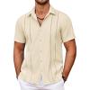 COOFANDY Men’s Cuban Guayabera Shirt Summer Beach Vacation Shirt Casual Short Sleeve Button Down Resort Wear(Vanilla Ice)