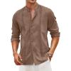 COOFANDY Men’s Cuban Guayabera Shirts Casual Long Sleeve Button Down Shirts Band Collar Linen Summer Beach Shirts(Brown)
