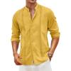 COOFANDY Men’s Cuban Guayabera Shirts Casual Long Sleeve Button Down Shirts Band Collar Linen Summer Beach Shirts(Yellow)