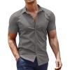 COOFANDY Men’s Dress Shirt Short Sleeve Button Down Shirts with Pocket(Dark Grey)