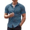 COOFANDY Men’s Dress Shirt Short Sleeve Button Down Shirts with Pocket(Grey Blue)