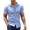 COOFANDY Men’s Dress Shirt Short Sleeve Button Down Shirts with Pocket(Light Blue)