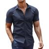 COOFANDY Men’s Dress Shirt Short Sleeve Button Down Shirts with Pocket(Navy Blue)