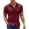 COOFANDY Men’s Dress Shirt Short Sleeve Button Down Shirts with Pocket(Wine Red)