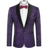 COOFANDY Men’s Floral Tuxedo Jacket Jacquard Suit Jacket Slim Fit Blazer for Wedding, Prom, Dinner(Purple)