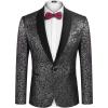 COOFANDY Men’s Floral Tuxedo Jacket Jacquard Suit Jacket Slim Fit Blazer for Wedding, Prom, Dinner(Silver)