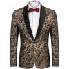 COOFANDY Men’s Floral Tuxedo Jacket Jacquard Suit Jacket Slim Fit Blazer for Wedding, Prom, Dinner(Type02-gold)