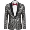 COOFANDY Men’s Floral Tuxedo Jacket Jacquard Suit Jacket Slim Fit Blazer for Wedding, Prom, Dinner(Type02-silver)