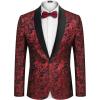 COOFANDY Men’s Floral Tuxedo Jacket Jacquard Suit Jacket Slim Fit Blazer for Wedding, Prom, Dinner(Type02-wine Red)