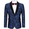 COOFANDY Men’s Floral Tuxedo Jacket Paisley Shawl Lapel Stylish Suit Blazer Jacket for Wedding, Dinner, Party, Prom(Black&blue)
