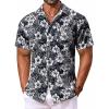COOFANDY Men’s Hawaiian Shirt Short Sleeve Floral Button Down Shirts Tropical Holiday Beach Shirts(Black – White Flower)