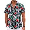 COOFANDY Men’s Hawaiian Shirt Short Sleeve Floral Button Down Shirts Tropical Holiday Beach Shirts(Black-green Leaf)