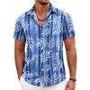 COOFANDY Men’s Hawaiian Shirt Short Sleeve Floral Button Down Shirts Tropical Holiday Beach Shirts(Blue-white Leaf)