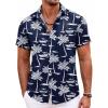 COOFANDY Men’s Hawaiian Shirt Short Sleeve Floral Button Down Shirts Tropical Holiday Beach Shirts(Navy Blue-white Tree)