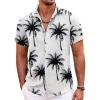 COOFANDY Men’s Hawaiian Shirt Short Sleeve Floral Button Down Shirts Tropical Holiday Beach Shirts(White-coconut Tree)