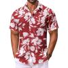 COOFANDY Men’s Hawaiian Shirt Short Sleeve Floral Button Down Shirts Tropical Holiday Beach Shirts(Wine Red – White Flower)