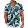 COOFANDY Mens Hawaiian Shirts Short Sleeve Casual Button Down Beach Vacation Summer Shirt(Navy Blue-green White Leaf)
