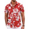 COOFANDY Mens Hawaiian Shirts Short Sleeve Casual Button Down Beach Vacation Summer Shirt(Red-white Floral)