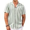 COOFANDY Mens Hawaiian Shirts Short Sleeve Casual Button Down Tropical Beach Shirt(A- Stripe Green)