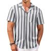 COOFANDY Mens Hawaiian Shirts Short Sleeve Casual Button Down Tropical Beach Shirt(A- Stripe Grey)