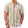 COOFANDY Mens Hawaiian Shirts Short Sleeve Casual Button Down Tropical Beach Shirt(A- Stripe Khaki)