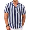 COOFANDY Mens Hawaiian Shirts Short Sleeve Casual Button Down Tropical Beach Shirt(A- Stripe Navy)