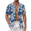COOFANDY Mens Hawaiian Shirts Short Sleeve Casual Button Down Tropical Beach Shirt(Blue-white Flower)