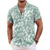 COOFANDY Mens Hawaiian Shirts Short Sleeve Casual Button Down Tropical Beach Shirt(Green- Leaf)